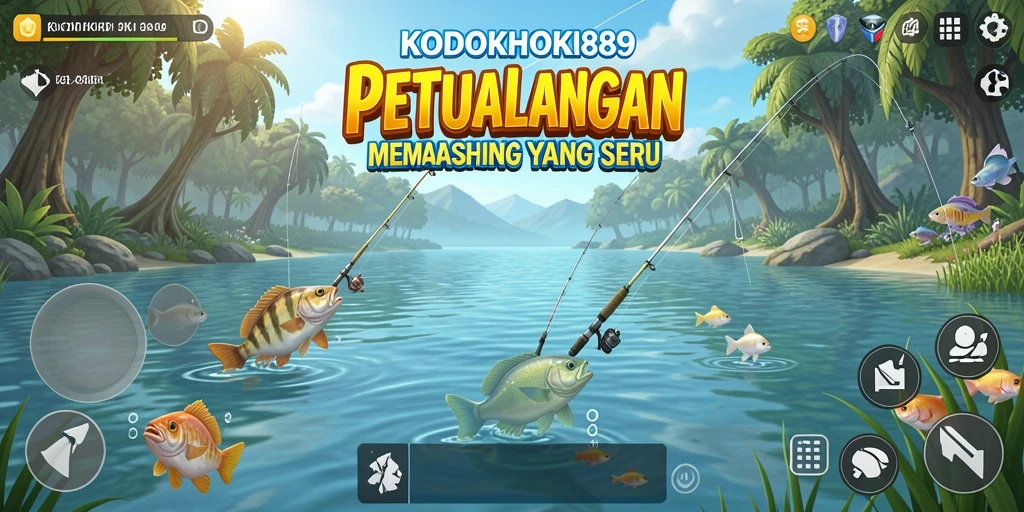 Screenshot gameplay KODOKHOKI889 menunjukkan aksi memancing yang seru.