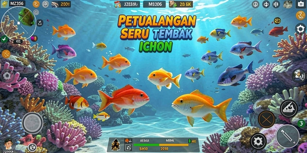 Screenshot gameplay MZ356 menunjukkan aksi seru menembak ikan.