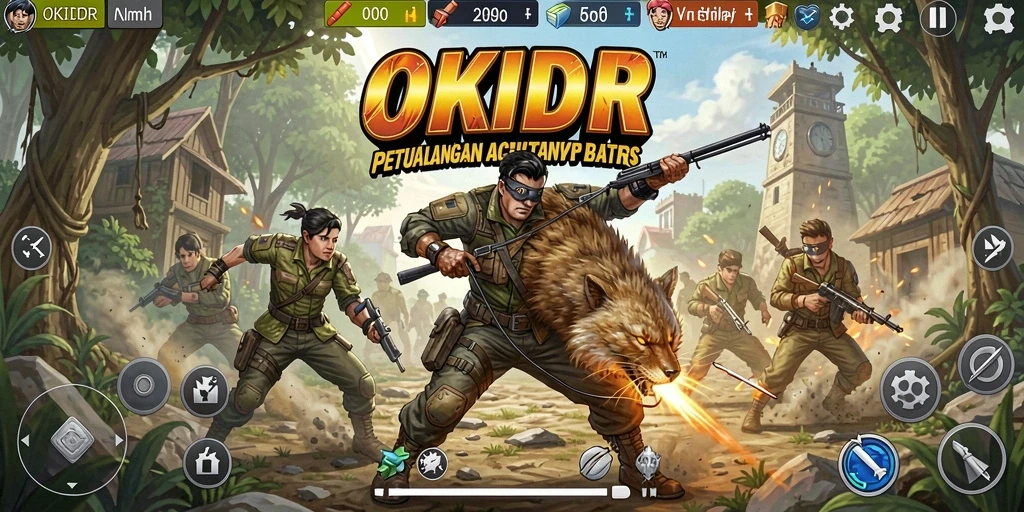 Tampilan gameplay seru dari OKIDR di tengah pertempuran aksi.
