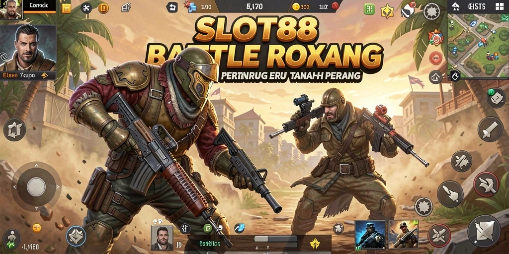 Screenshot utama SLOT88 menampilkan aksi seru dalam pertempuran Battle Royale.